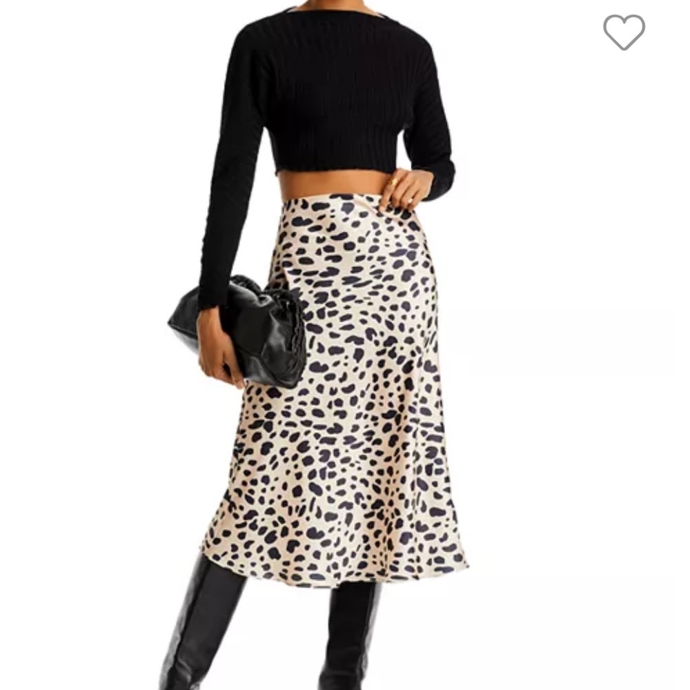 Aqua Satin-effect Leopard Midi Skirt